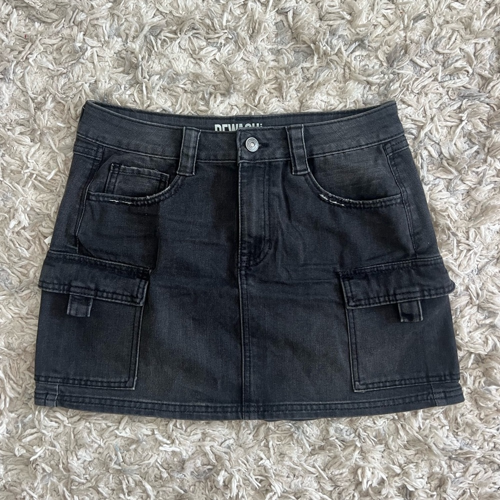 rewash black denim cargo skirt